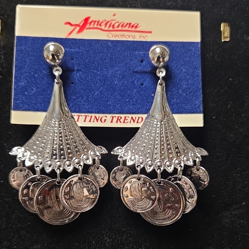 Silver Coin Drop Earrings